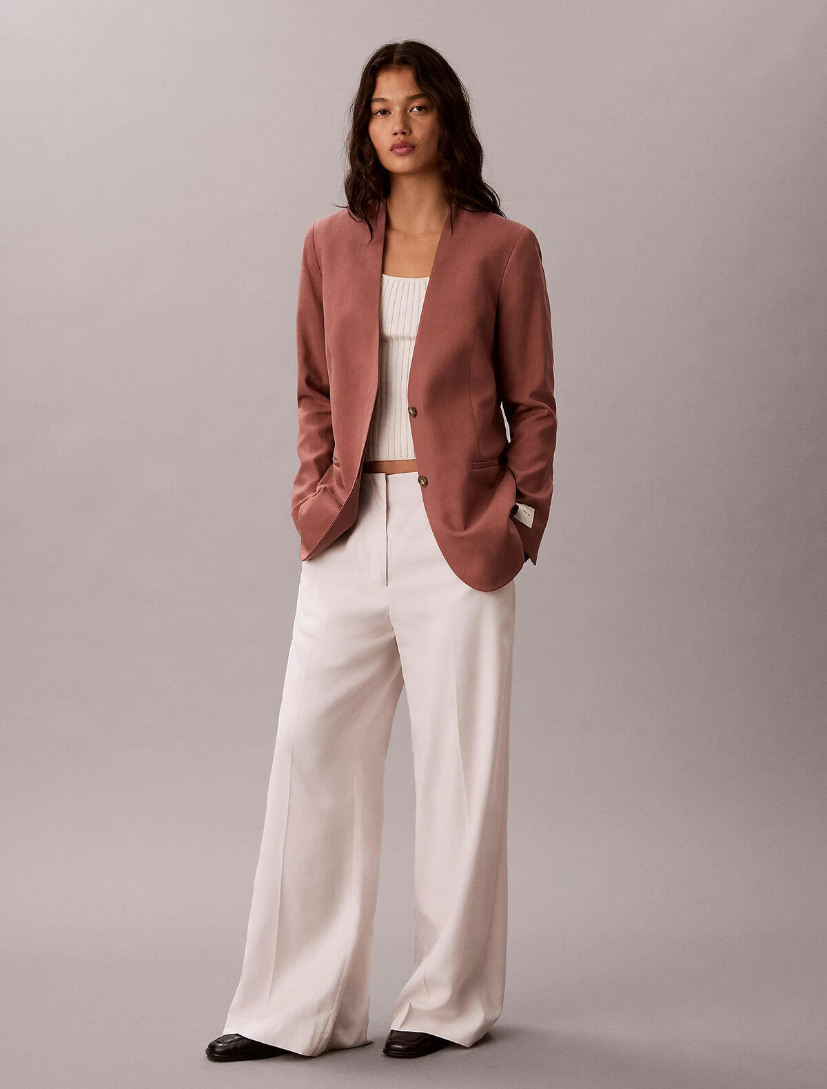 Calvin Klein LINEN BLAZER, 41J, 4 Kadın Kiremit Blazer