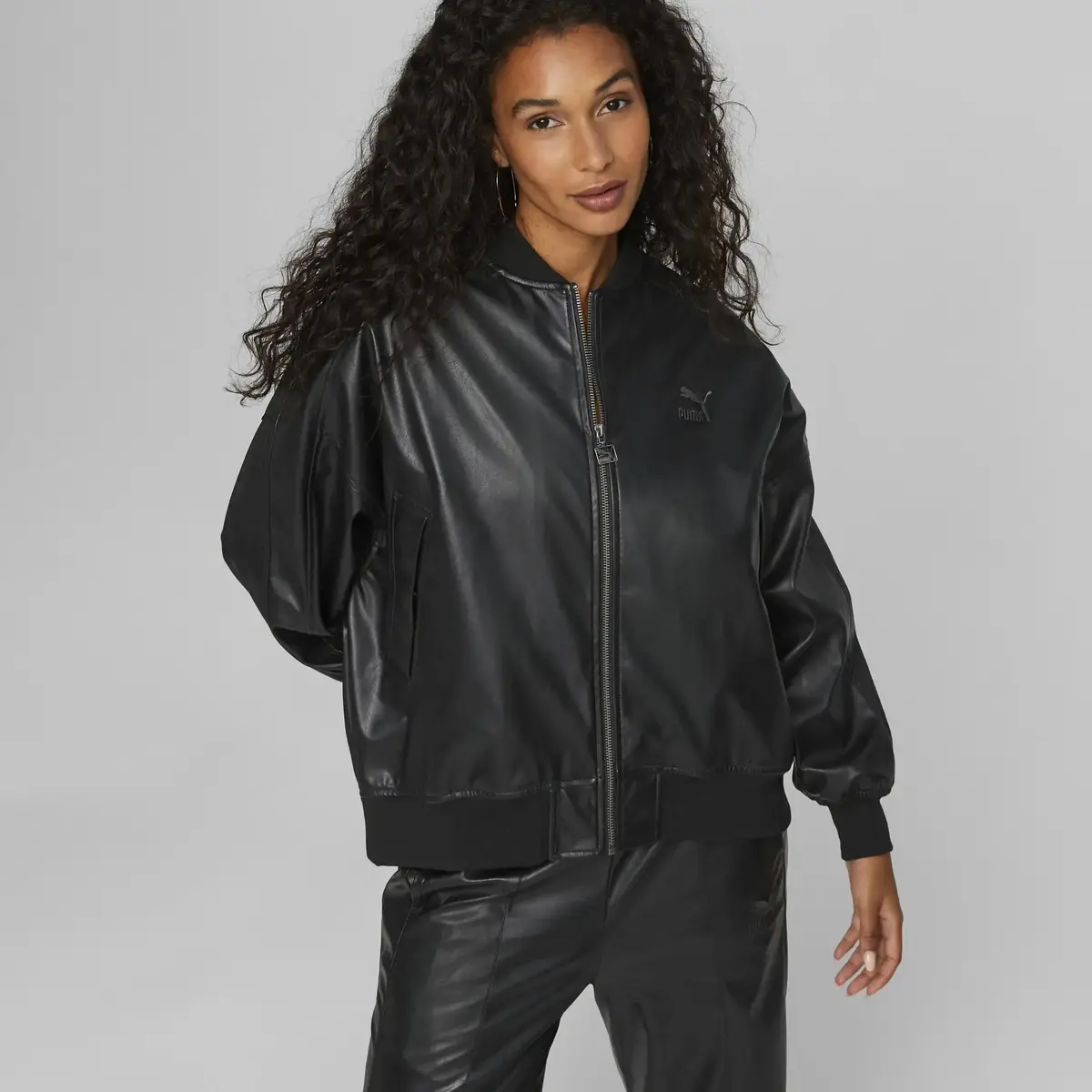Puma T7 Faux Leather Bomber Siyah Kadın Bomber Suni Deri Ceket