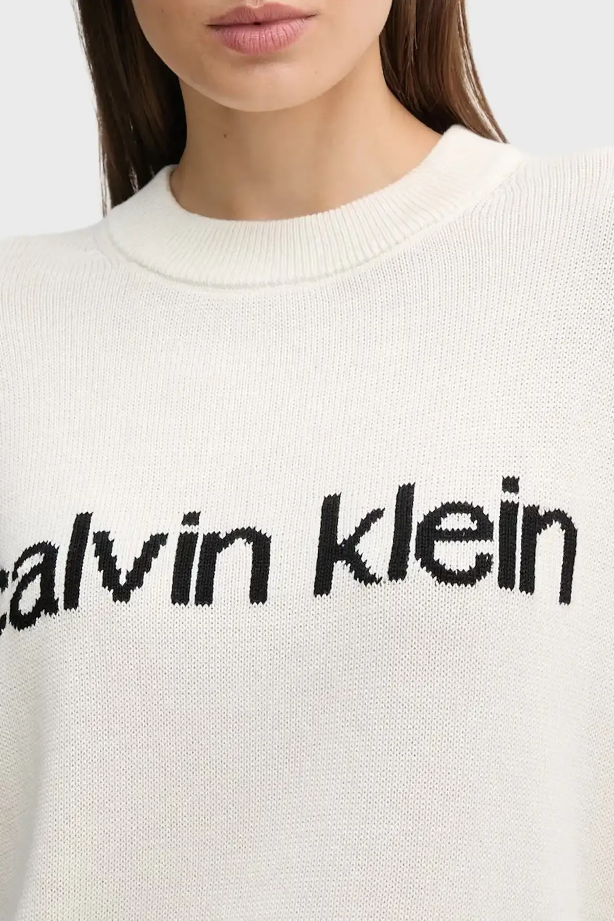 Calvin Klein Cotton Graphic Pullover Bej Kadın Kazak