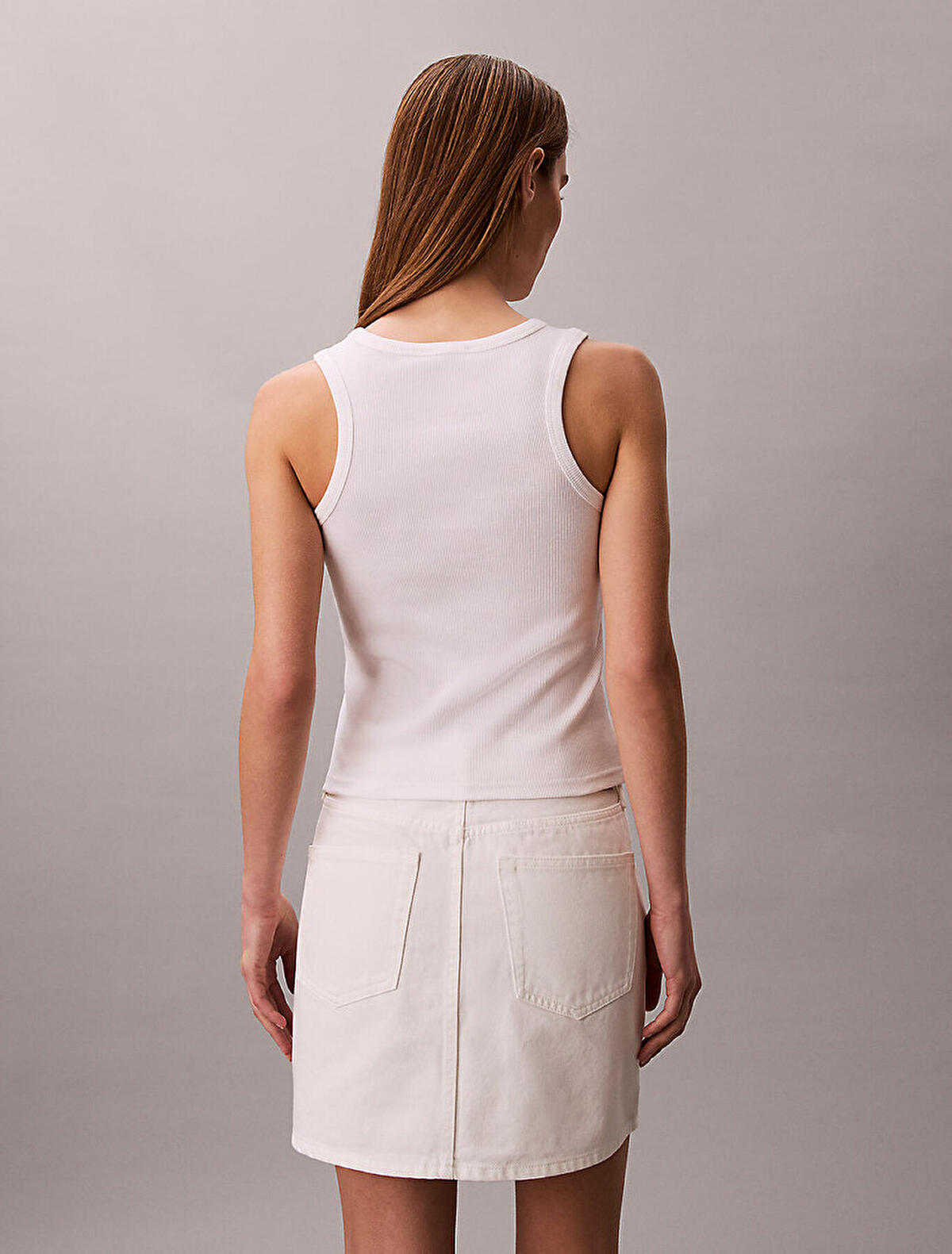 Calvin Klein 90S MINI SKIRT CHALK, ASN, 25 Beyaz Kadın Kot Etek