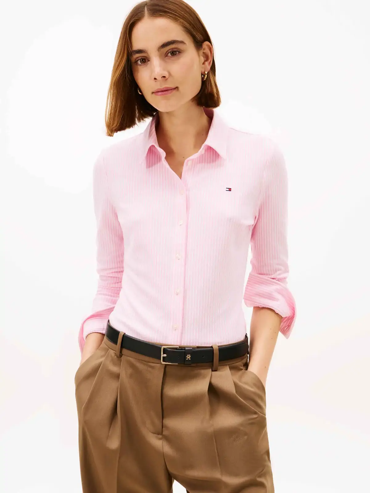 Tommy Hilfiger 1985 SLIM PIQUE BTN, 0D7 Pembe Kadın Gömlek