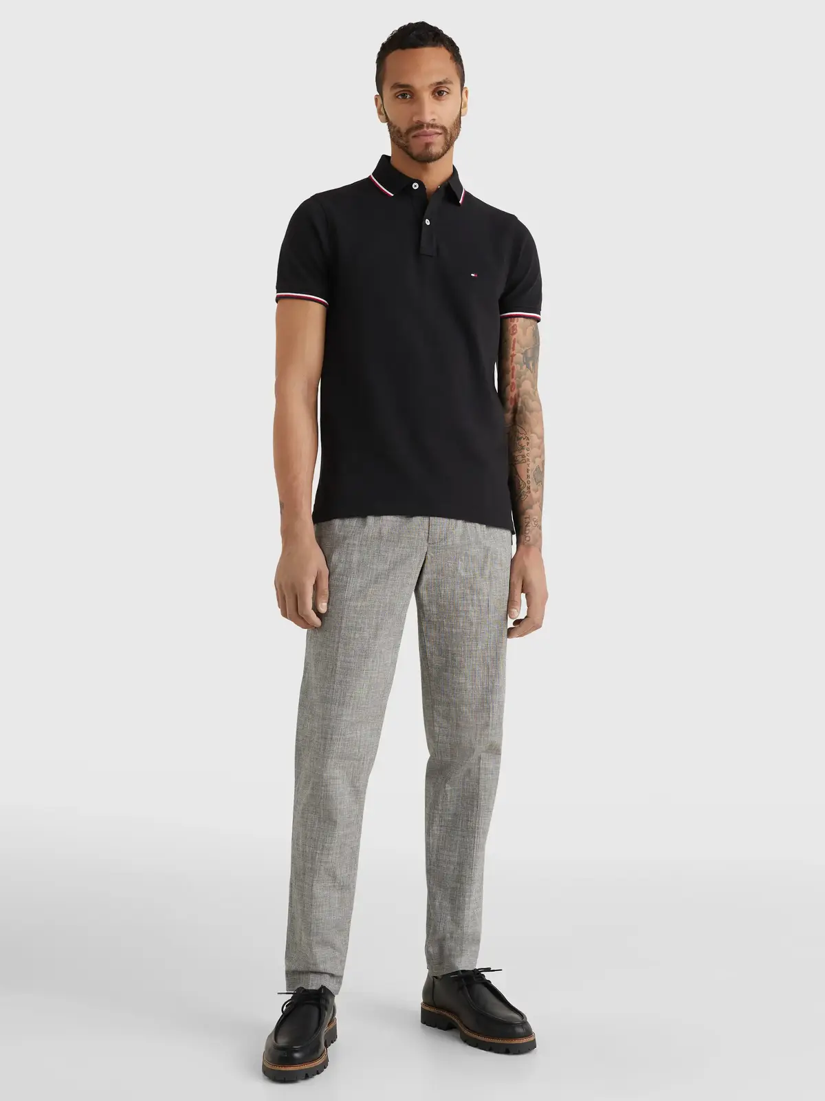 Tommy Hilfiger CORE TOMMY TIPPED SL Erkek Siyah Polo T-Shirt