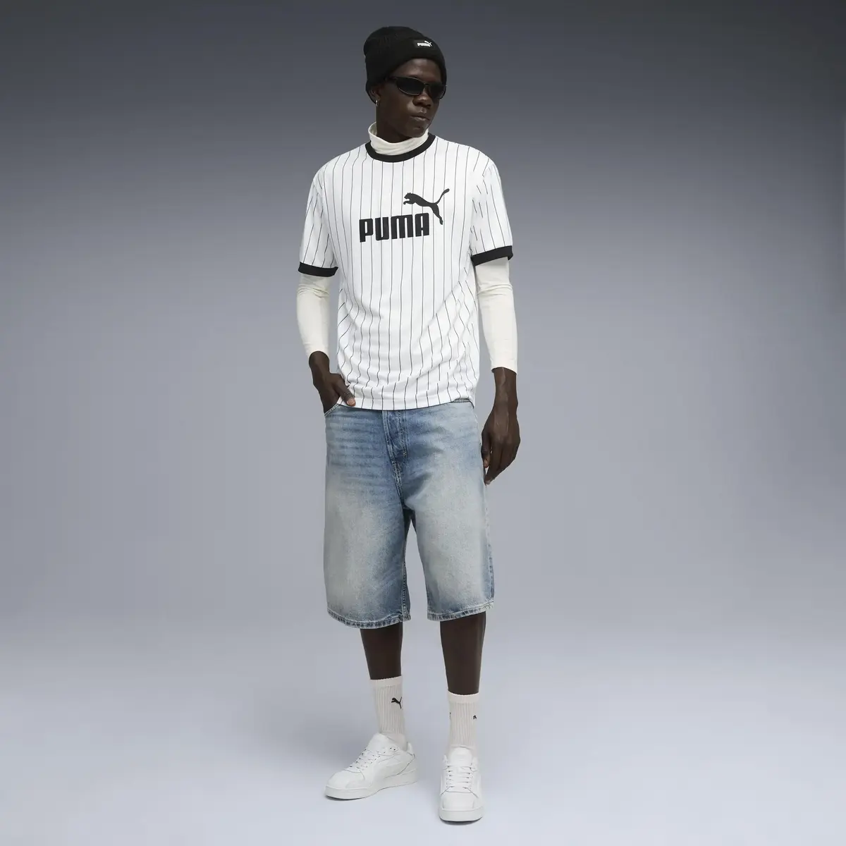 Puma ESS Striped Jersey Beyaz Erkek Forma