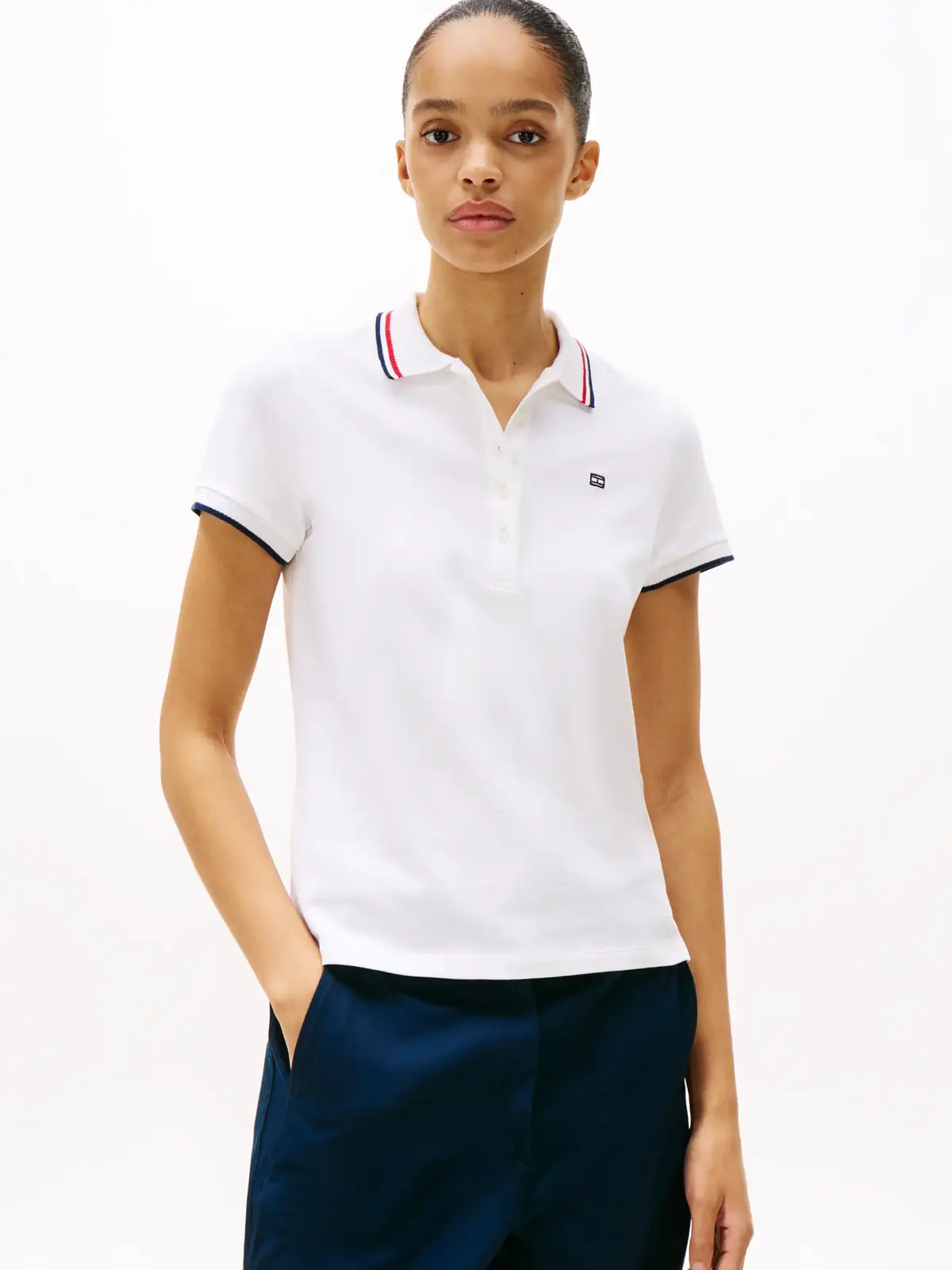 Tommy Hilfiger FEMININE SPORTY SLIM, YCF Beyaz Kadın T-Shirt & Polo