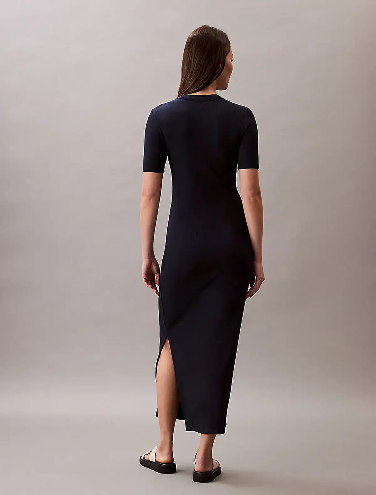 Calvin Klein A - MODAL RIB SS DRESS Antrasit Kadın Elbise