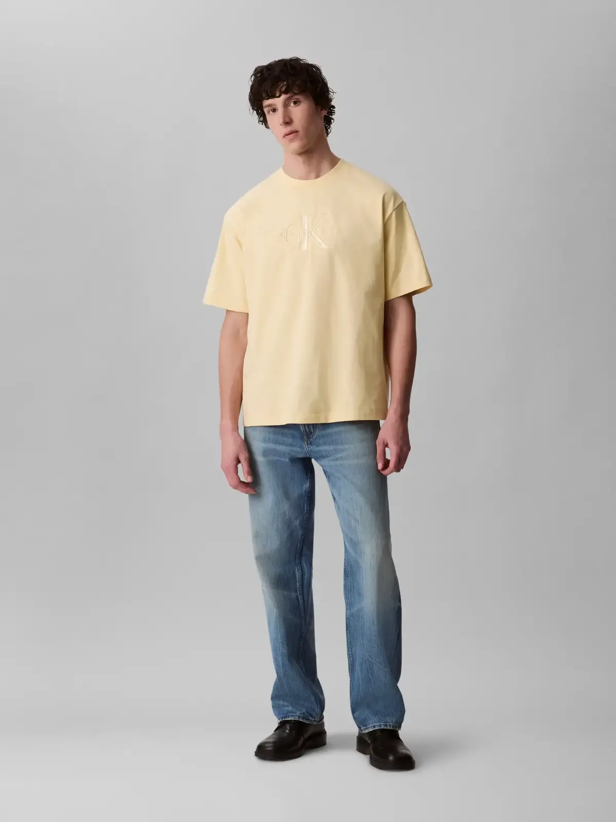 Calvin Klein SS HI LOW EMB 16S JERSEY CN TEE Sarı Erkek Tişört