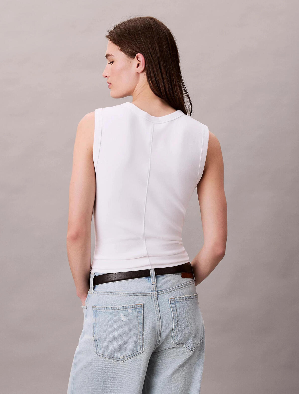 Calvin Klein SL REFINED RIB EMBLE, YAA Beyaz Kadın Bluz
