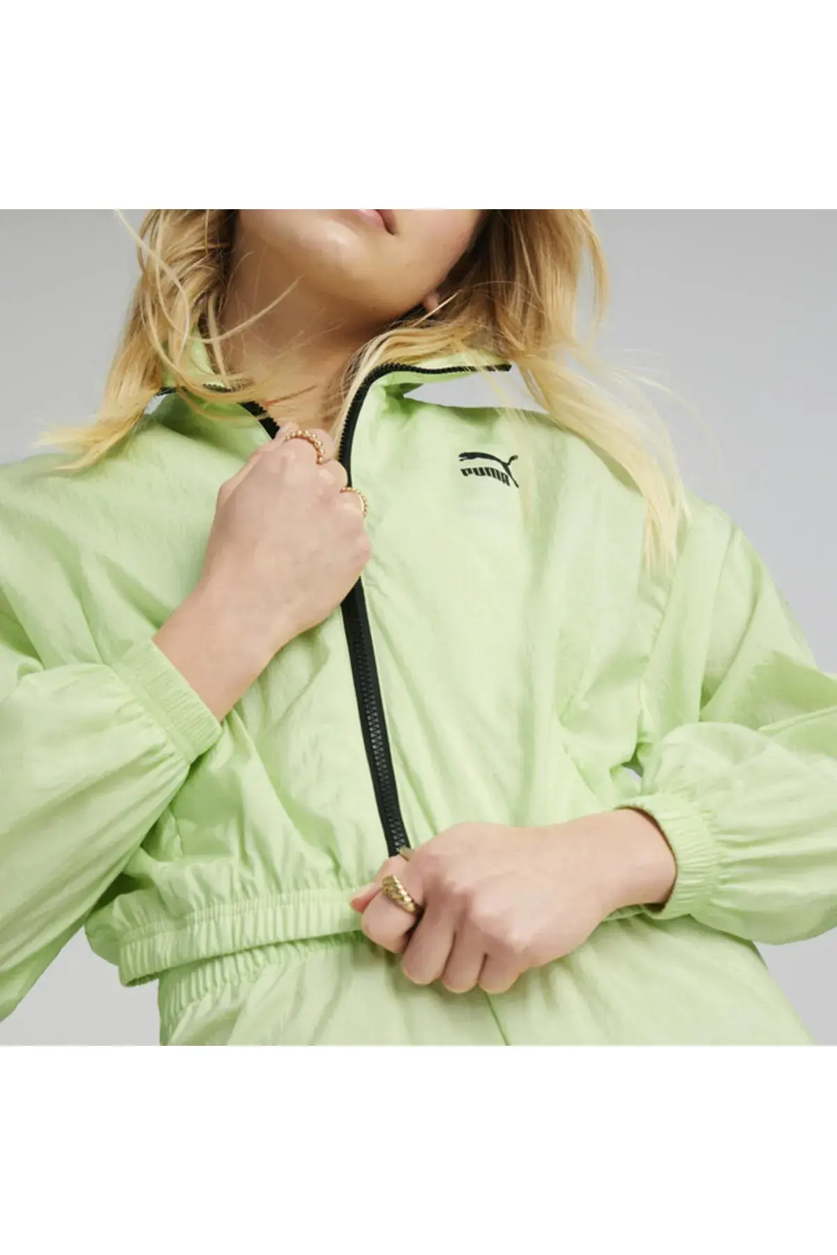 Puma Dare To Woven Cropped Track Jacket Yeşil Kadın Fermuarlı Sweatshirt