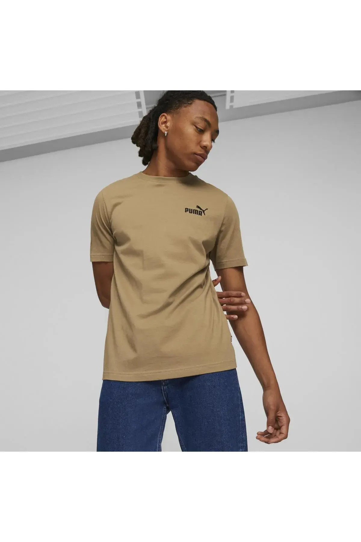 Puma ESS ELEVATED Embroidered Tee Bej Erkek T-Shirt