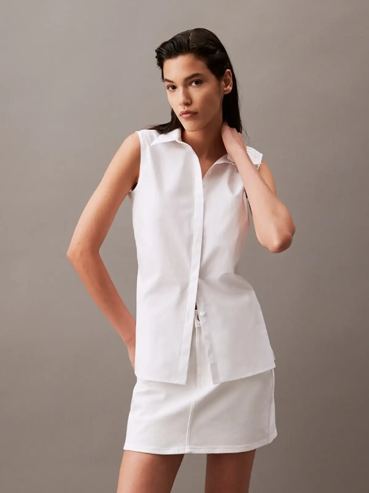 Calvin Klein SL STRETCH POPLIN CU Kadın Beyaz Gömlek