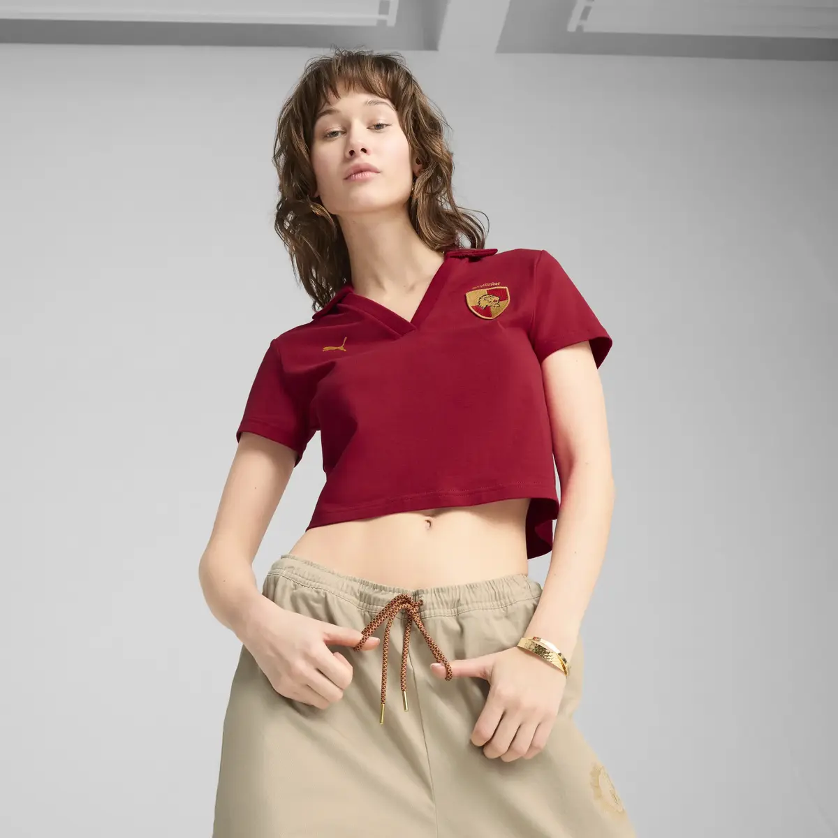 PUMA X HARRY POTTER Polo Kırmızı Kadın Crop Polo T-Shirt