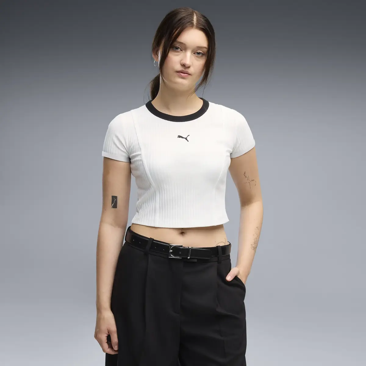 PUMA ESS Ribbed Baby Tee Beyaz Kadın T-Shirt