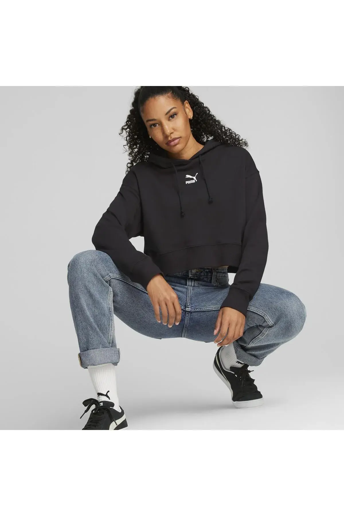 Puma CLASSICS Cropped Hoodie Siyah Kadın Hoodie