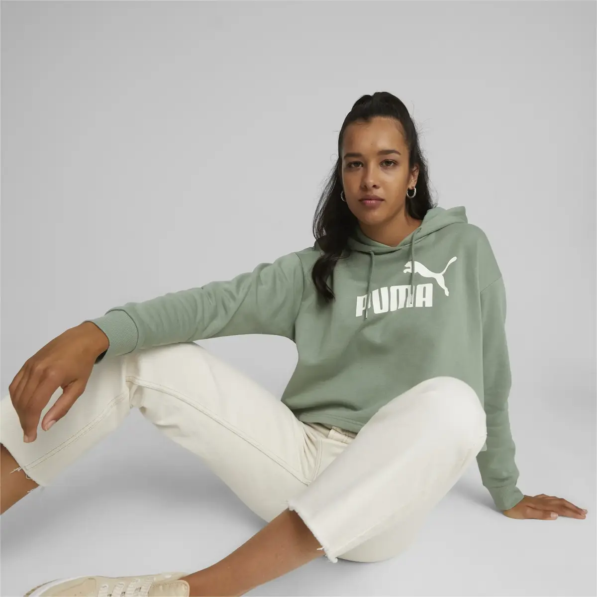 Puma Ess Cropped Logo Hoodie Fl Eucalyptus Yeşil Kadın Hoodie