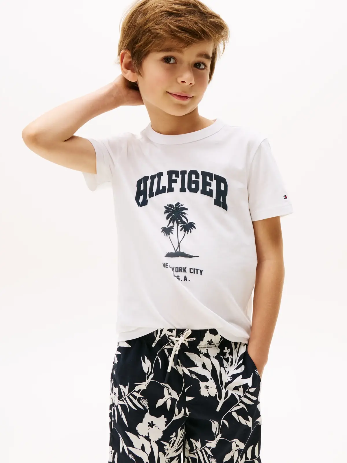 Tommy Hilfiger HILFIGER PALM PRINT, YBR Beyaz Erkek Çocuk T-Shirt & Polo