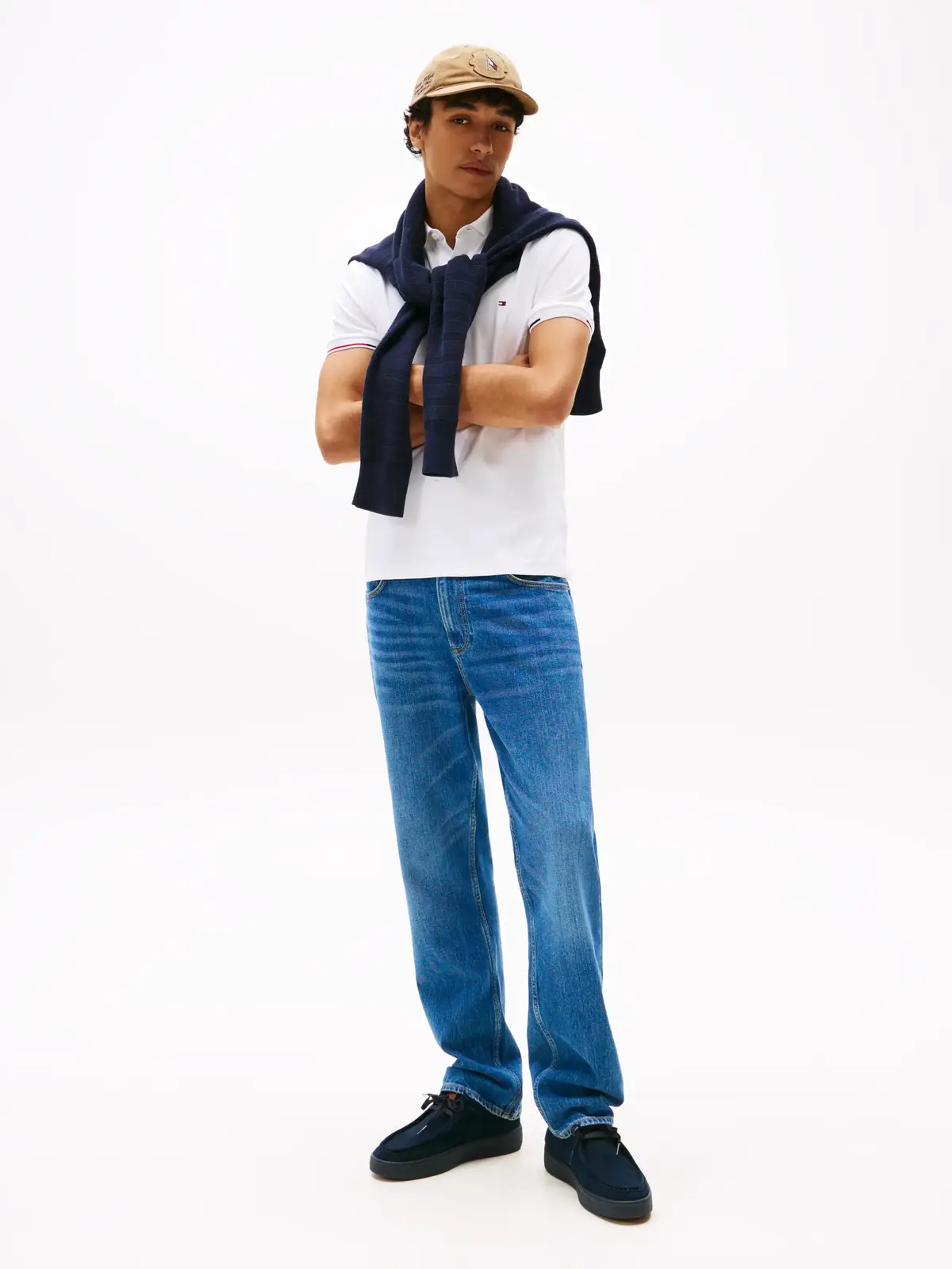 Tommy Hilfiger INTERLOCK FLAGCUFF S, YBR Beyaz Erkek Polo T-Shirt
