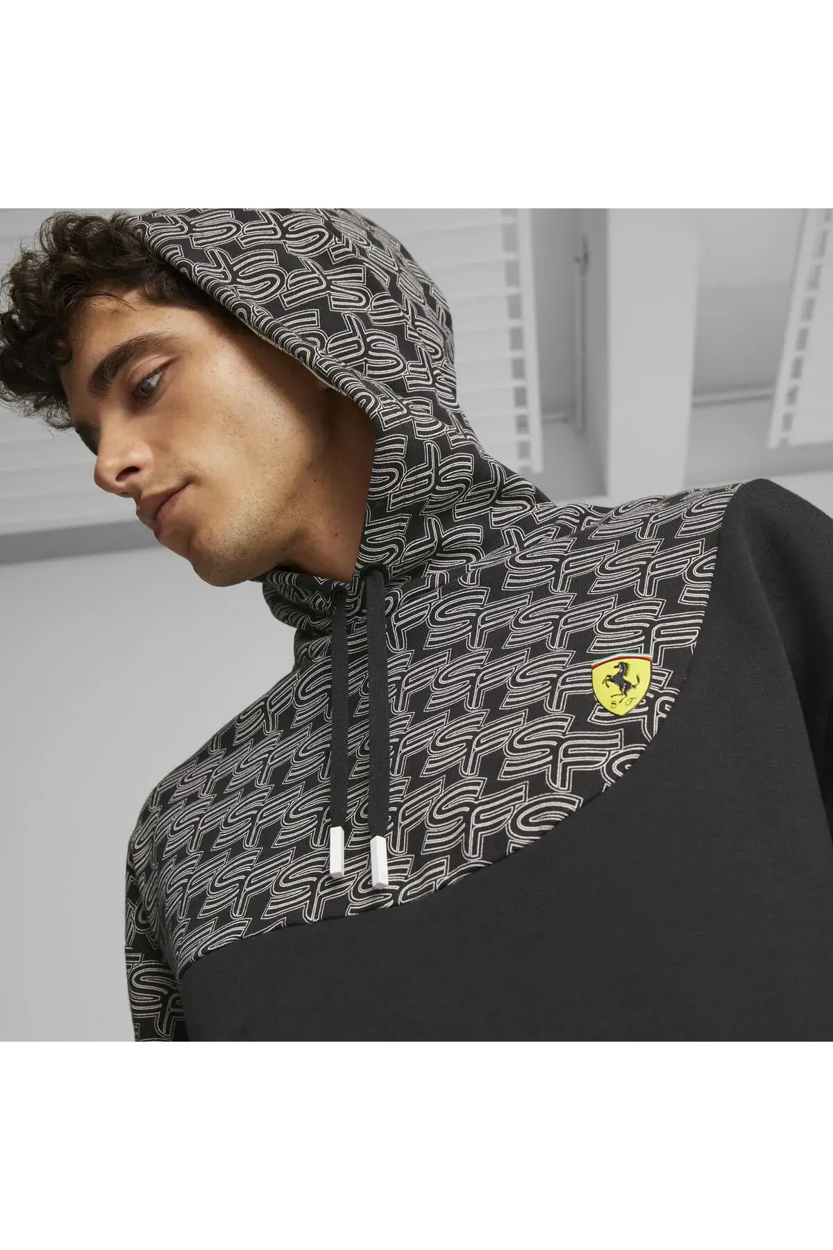 Puma Ferrari Race AOP Logo Hoodie Siyah Erkek Hoodie