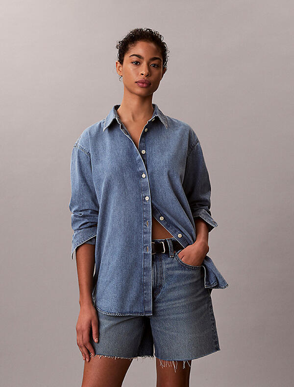 Calvin Klein OVERSIZED SHIRT VINT, NLR, XXS Mavi Kadın Gömlek