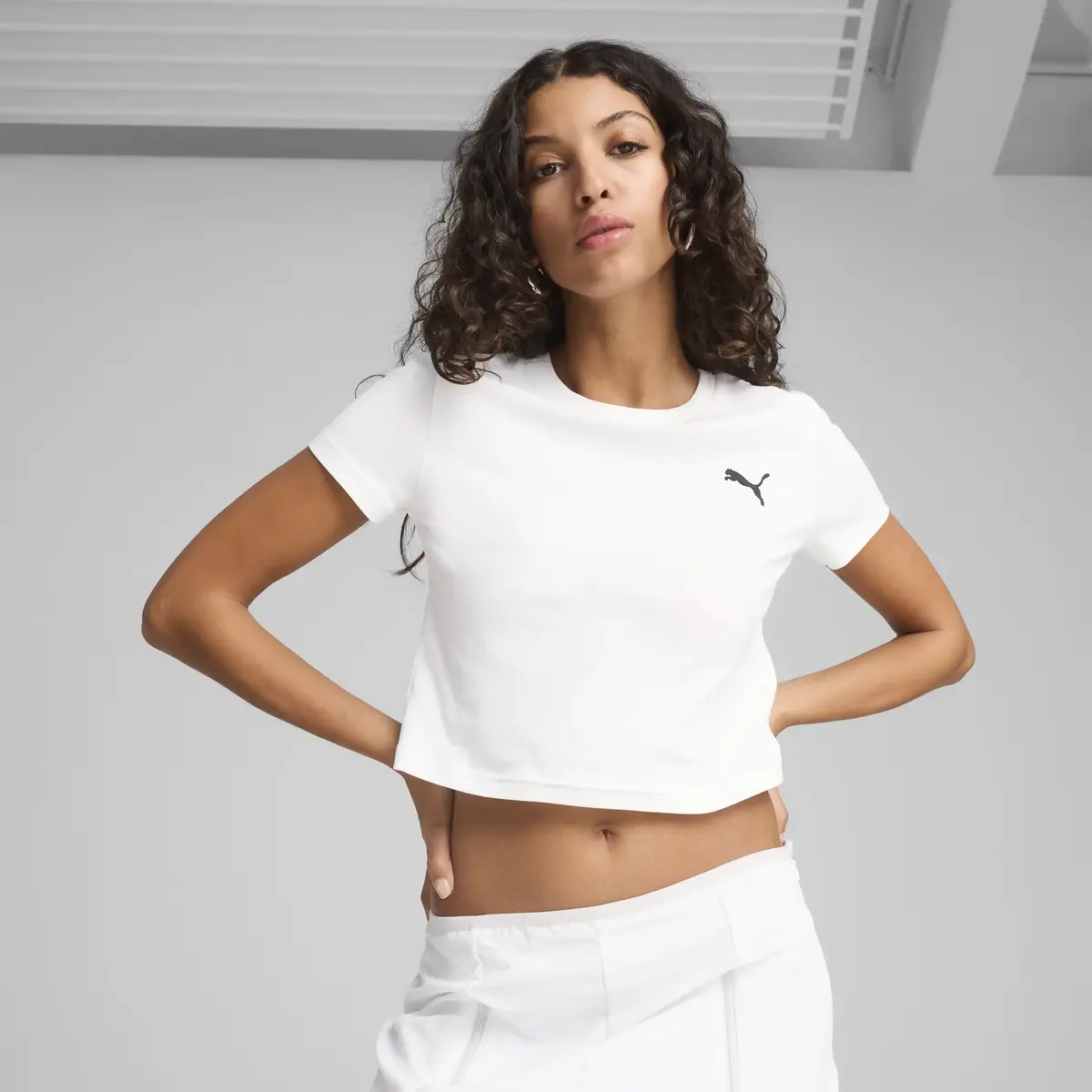 Puma WARDROBE ESS Baby Tee Beyaz Kadın Crop
