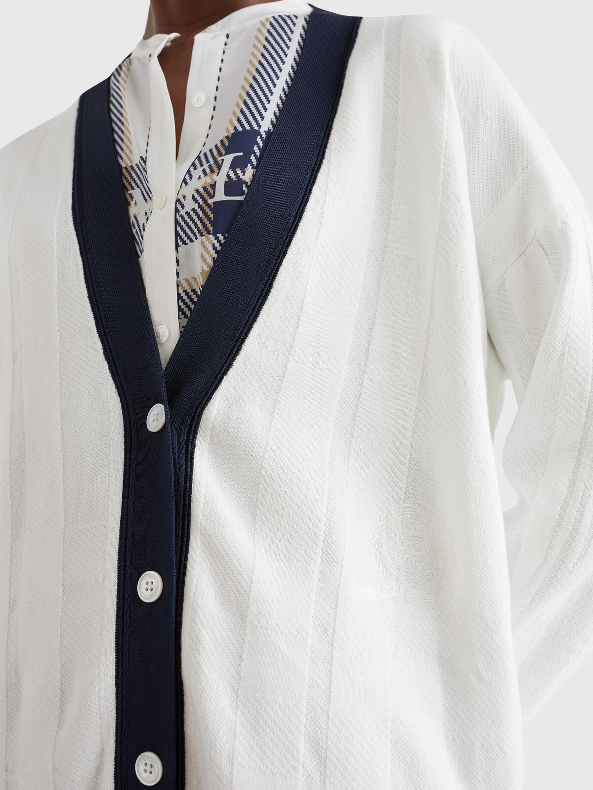 Tommy Hilfiger ICON CHECK CARDIGAN Kadın Krem Kazak