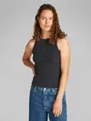 Calvin Klein WASHED WOVEN LABEL Siyah Kadın Kolsuz Tişört