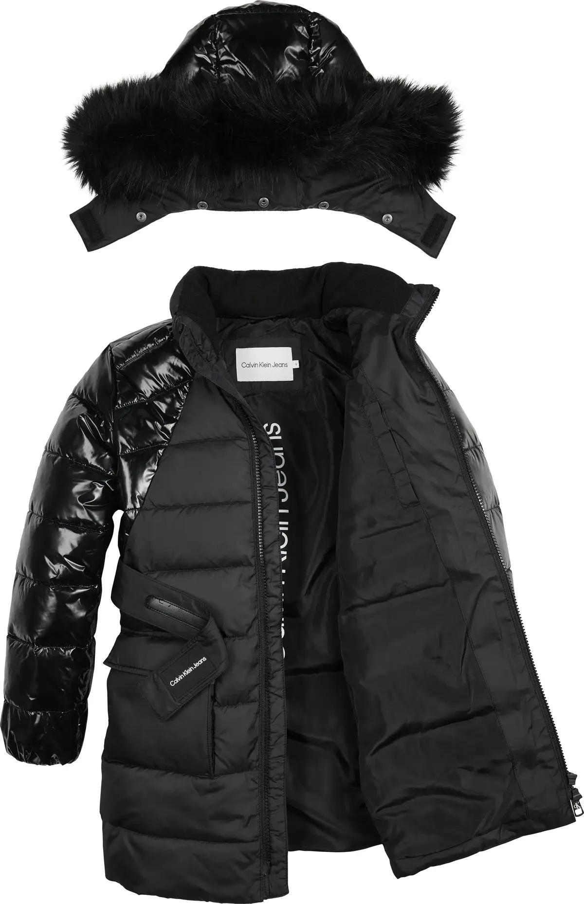 Calvin Klein MIXED MEDIA BELTED P Kadın Siyah Şişme Mont
