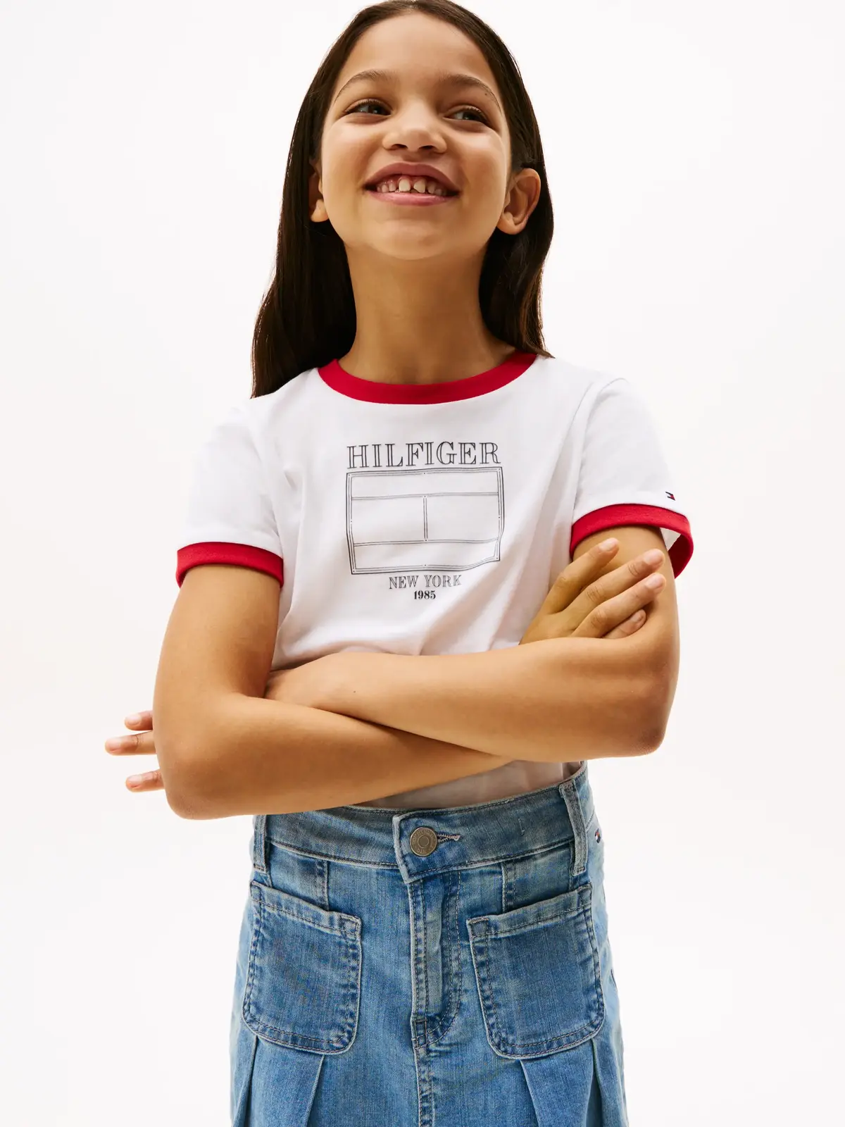 Tommy Hilfiger FLAG TEE SS, YBR Beyaz Kız Çocuk T-Shirt & Polo