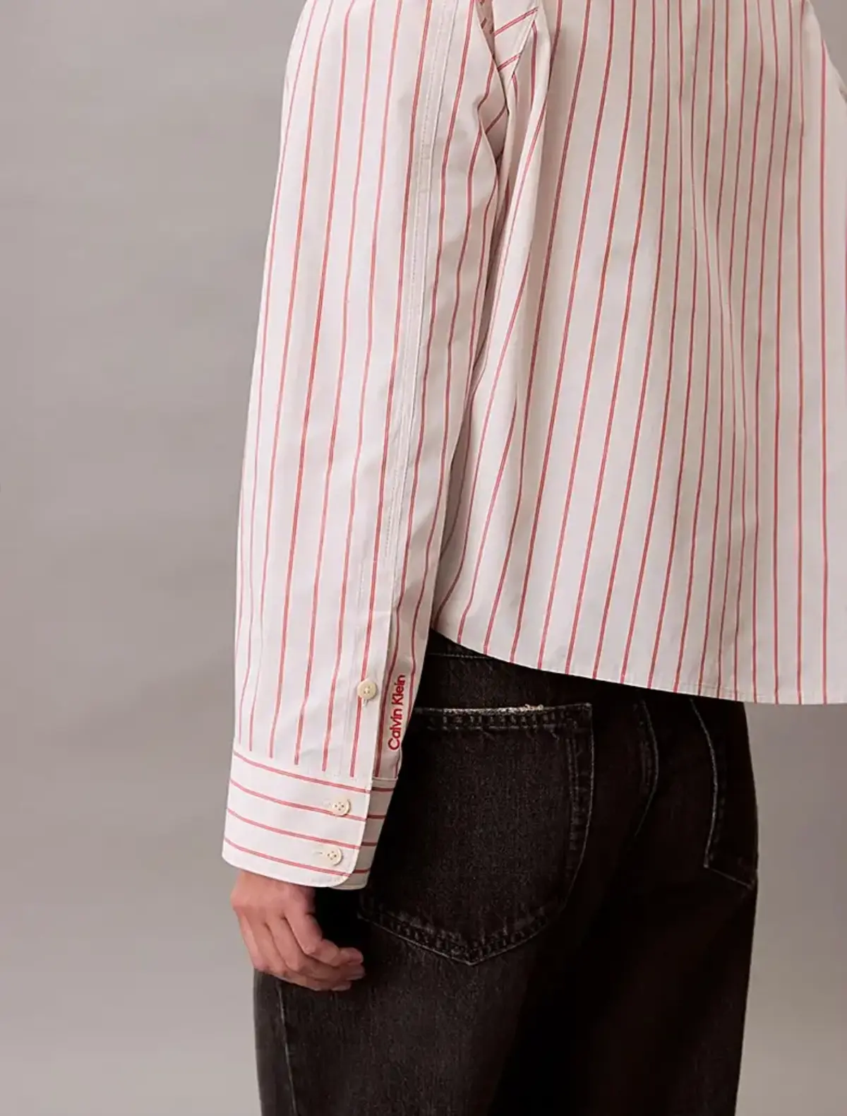 Calvin Klein YD STRIPE BOXY CROPPED SHIRT Bej Kadın Tişört