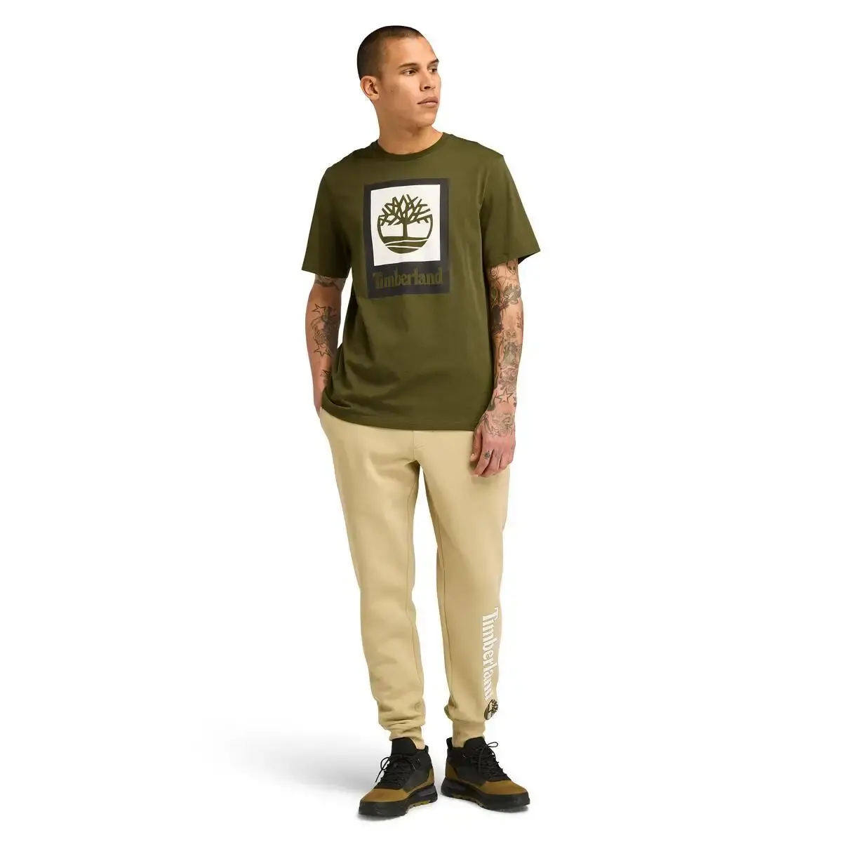 Timberland STACK LOGO Colored Short Sleeve Tee Yeşil Erkek T-Shirt & Polo