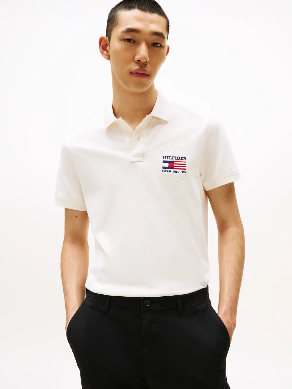 Tommy Hilfiger HILFIGER FLAG REG PO, Z00 Beyaz Erkek Polo T-Shirt