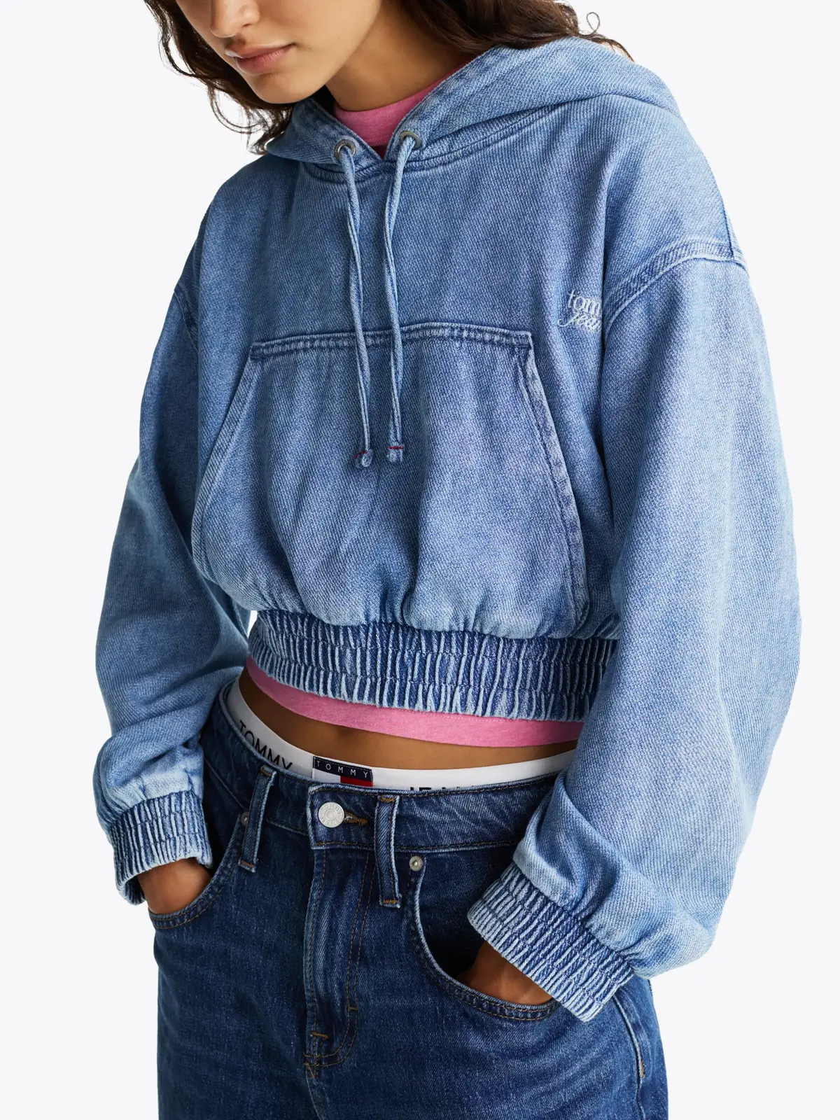 Tommy Hilfiger TJW DENIM CROPPED HO, 1A4 Mavi Kadın Sweatshirt