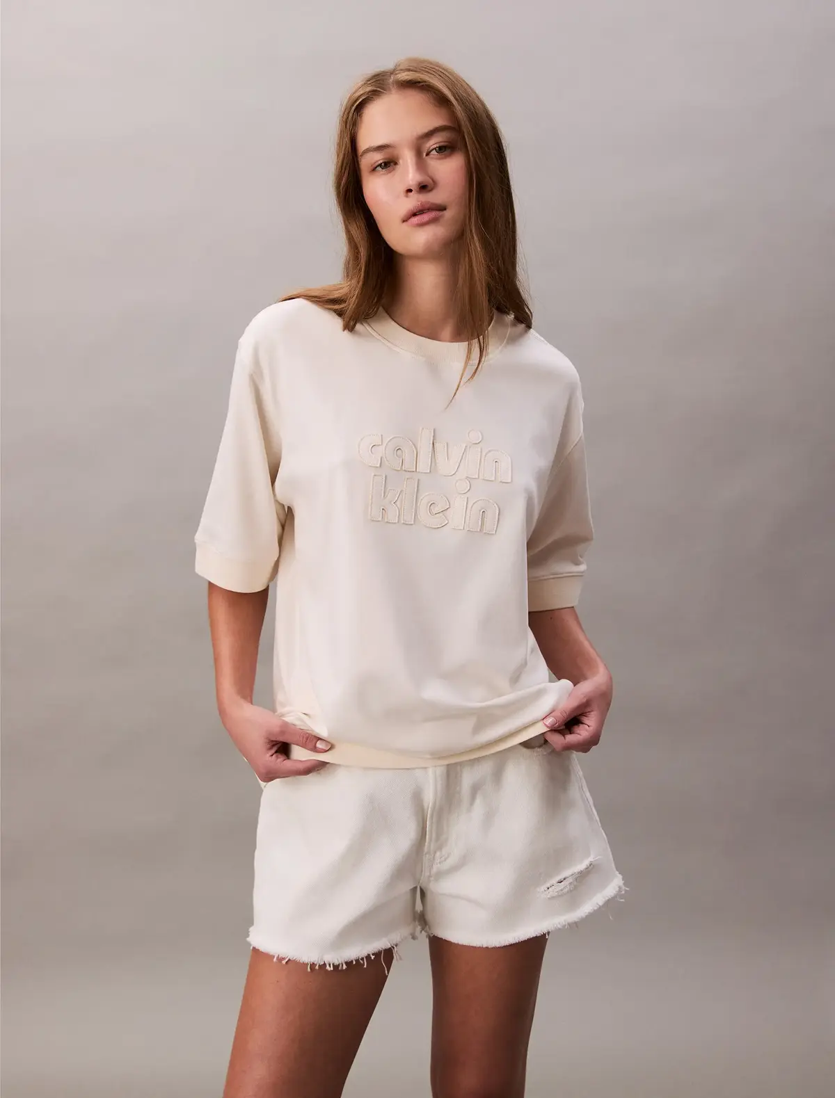 Calvin Klein A- OVERSIZED BOYFRIE, YAS Bej Kadın T-Shirt