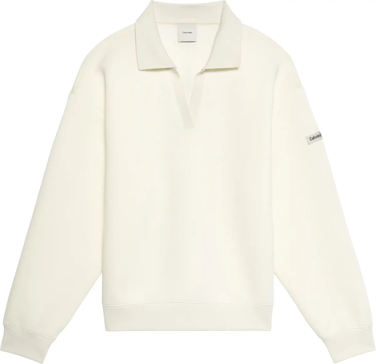 Calvin Klein LS SCUBA OVERSIZED POLO TOP Kadın Krem Polo Sweatshirt