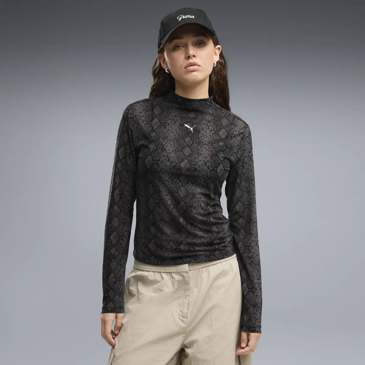 PUMA SNAKE PACK AOP Mesh Tee Siyah Kadın T-Shirt