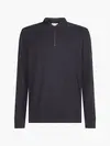 Calvin Klein SMOOTH COTTON ZIP LS Erkek Siyah Polo T-Shirt