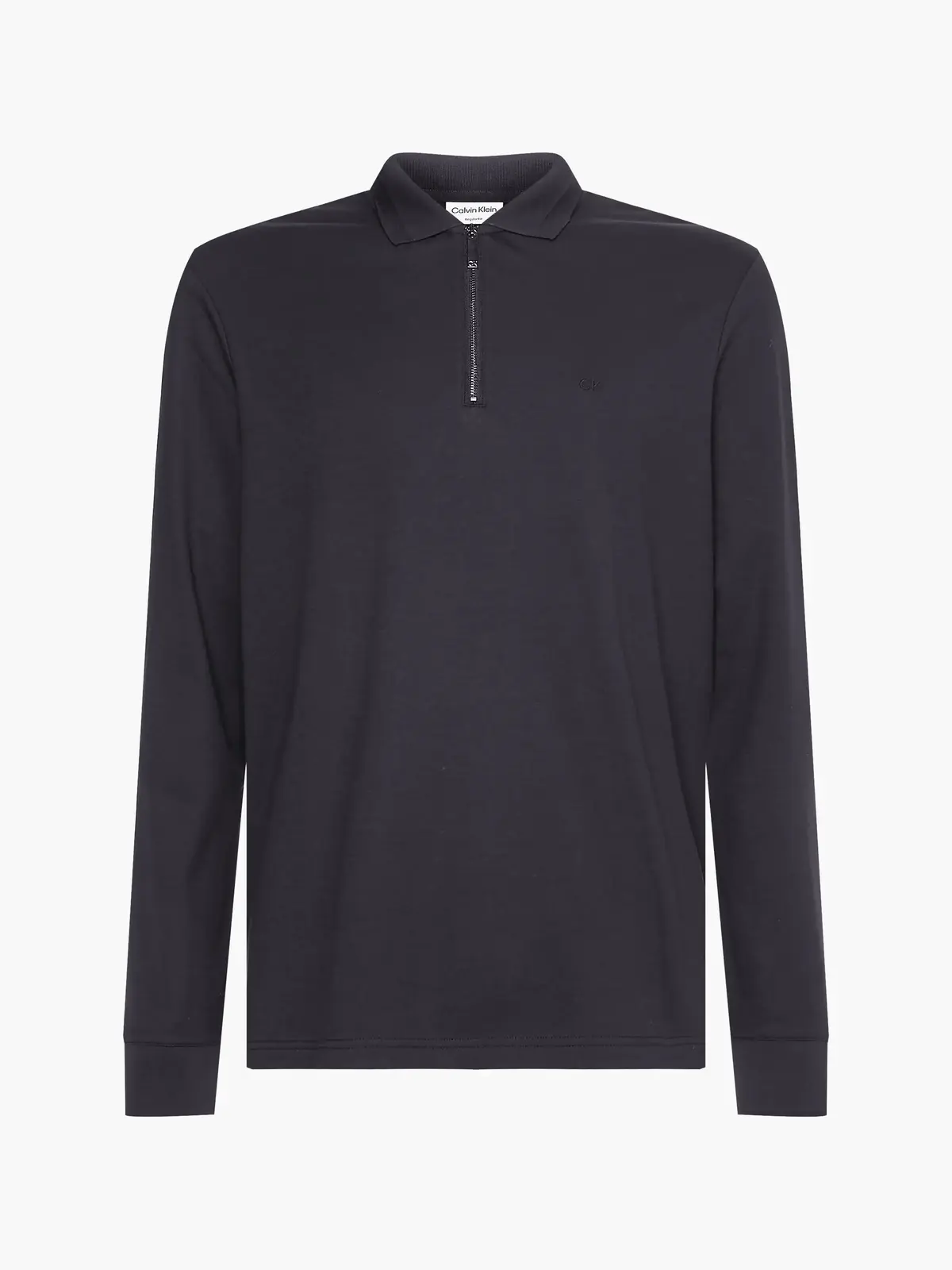 Calvin Klein SMOOTH COTTON ZIP LS Erkek Siyah Polo T-Shirt