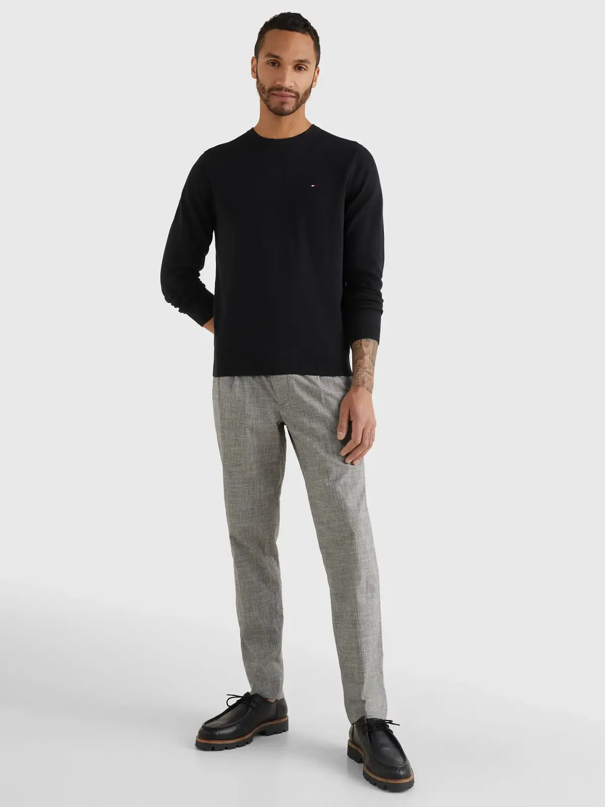 Tommy Hilfiger CORE COTTON-SILK CNE Erkek Siyah Kazak