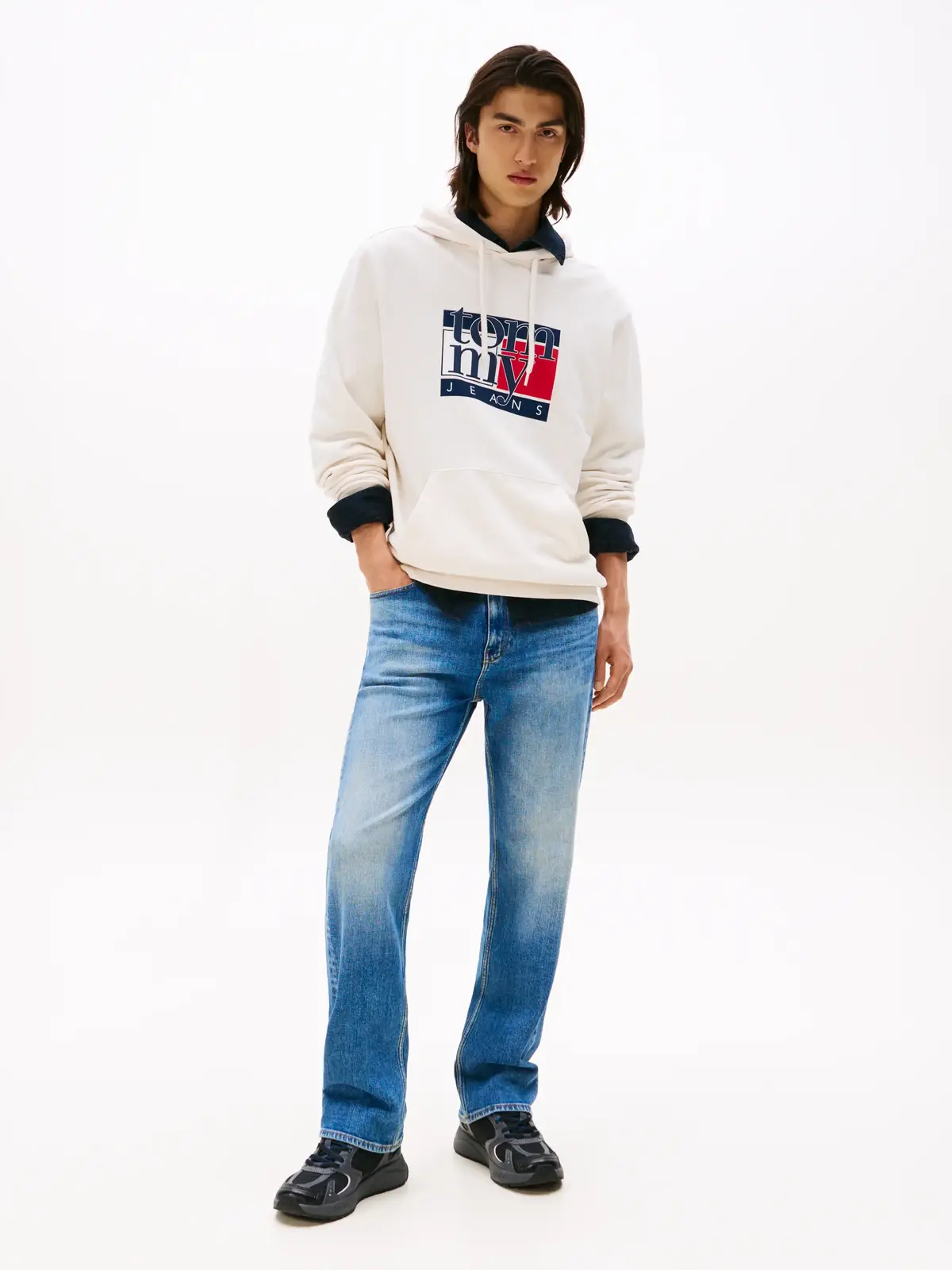Tommy HilfigerTJM REG RWB FLAG HOODIE, Beyaz Erkek Hoodie