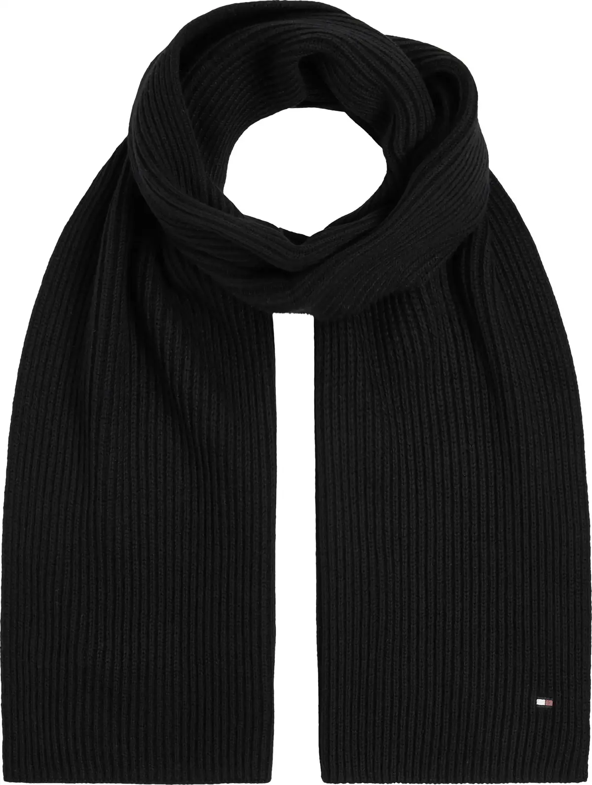 Tommy Hilfiger ESSENTIAL FLAG KNITT Erkek Siyah Atkı