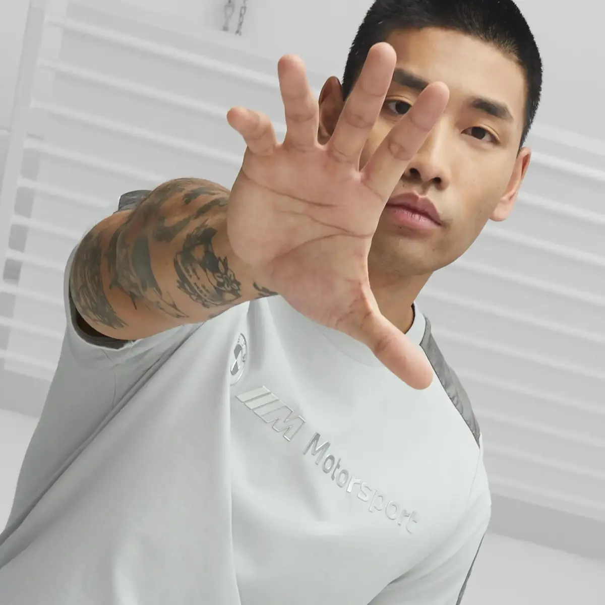 Puma BMW MMS Monochrome Tee Flat Erkek Gri T-Shirt