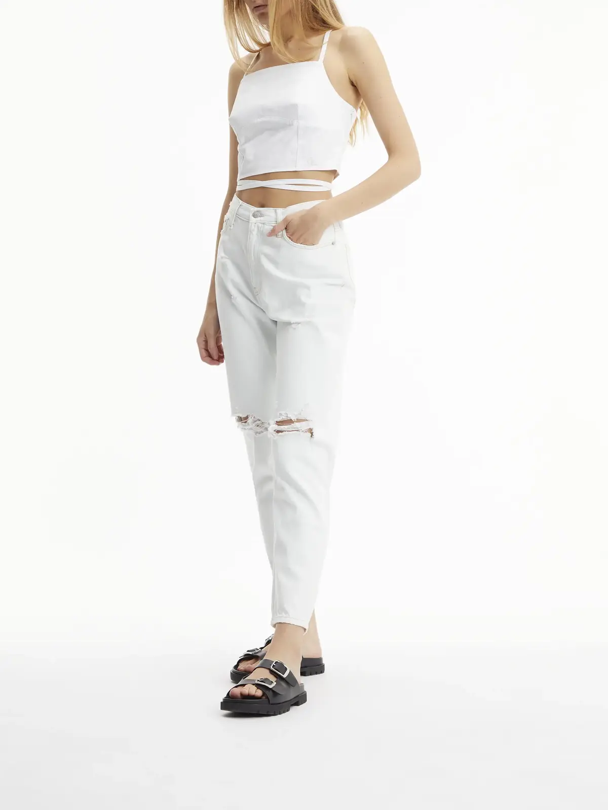 Calvin Klein CORSET STRAPS CROSSO Kadın Beyaz T-Shirt