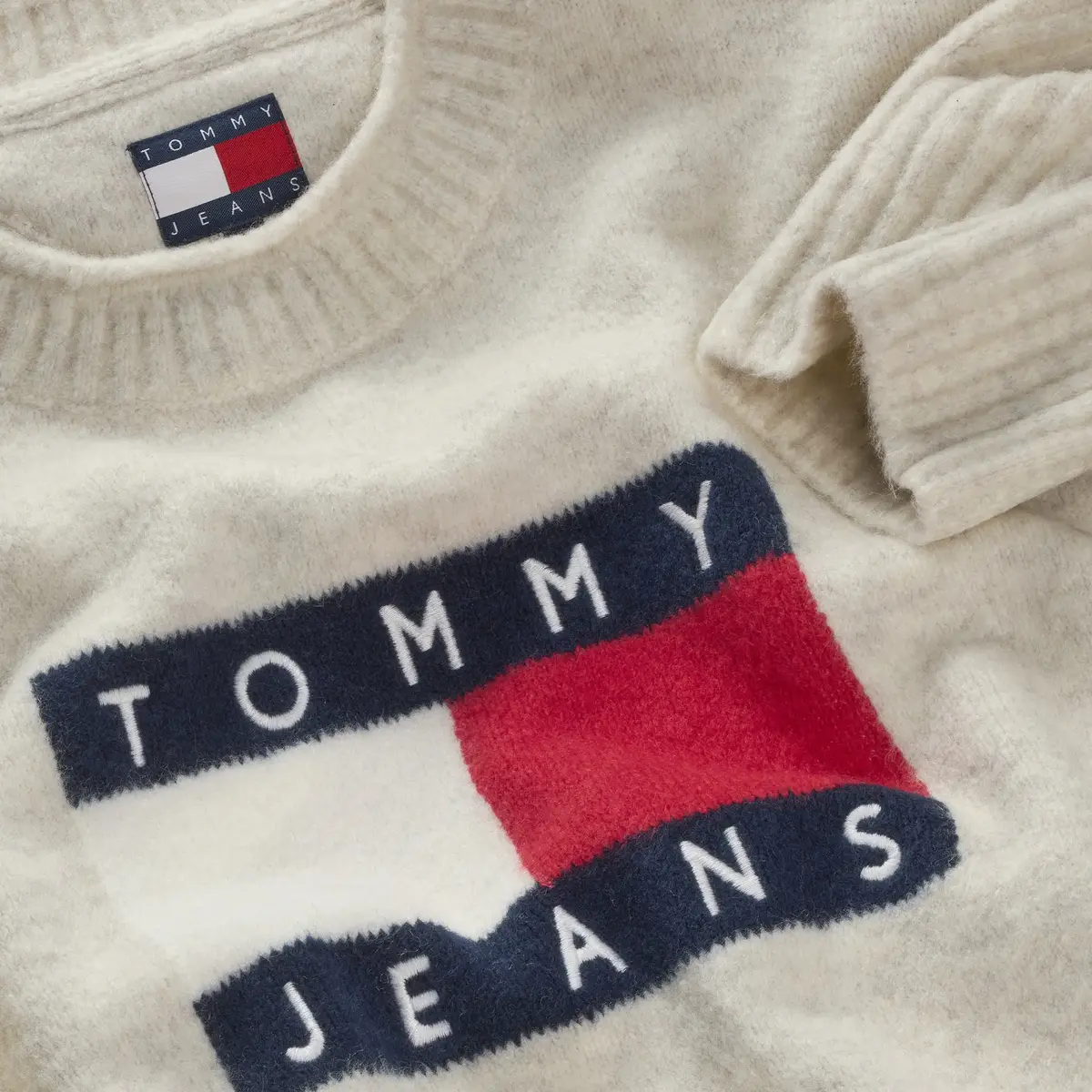 Tommy Hilfiger TJW MELANGE FLAG SWE, AFN Krem Kadın Kazak
