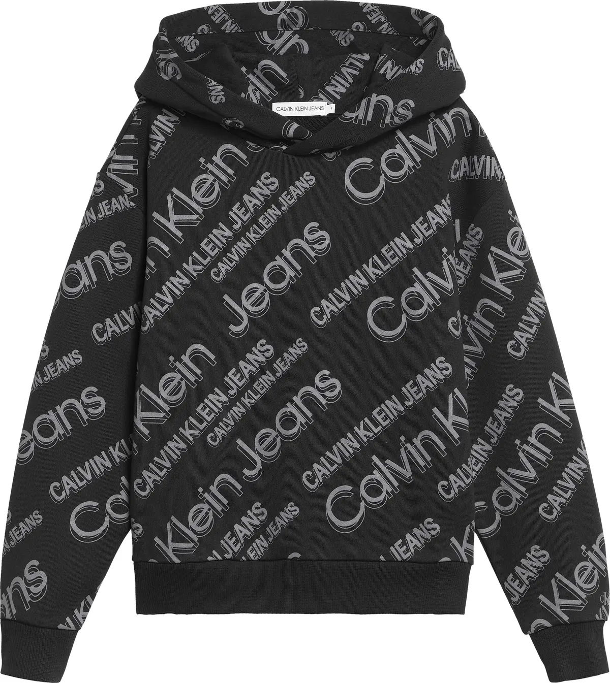 Calvin Klein SLANTED AOP LOGO REL Erkek Siyah Hoodie