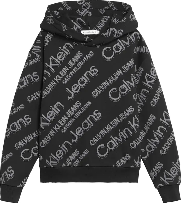 Calvin Klein SLANTED AOP LOGO REL Erkek Siyah Hoodie