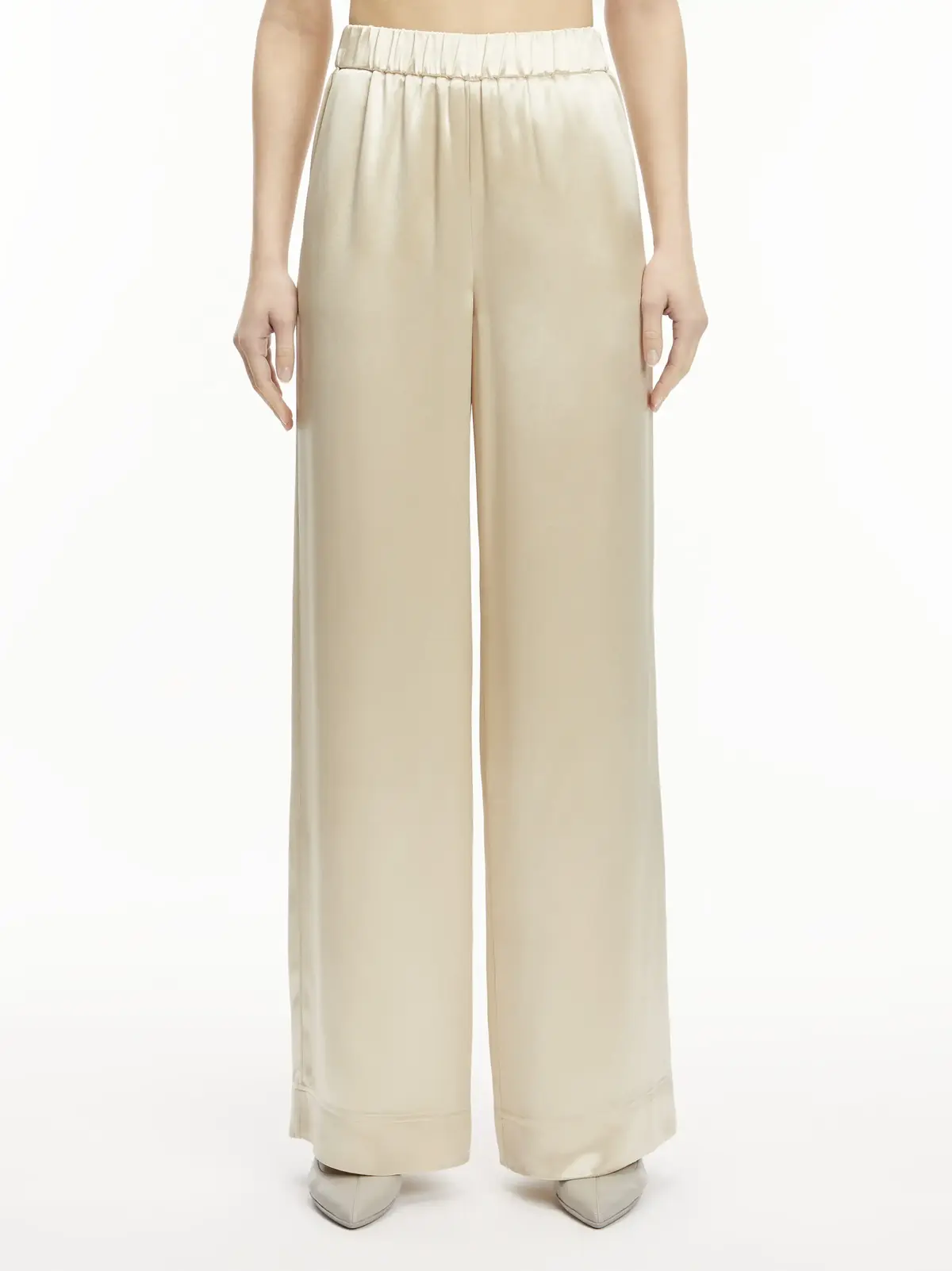 Calvin Klein NAIA SHINE WIDE LEG Kadın Krem Geniş Paça Pantolon