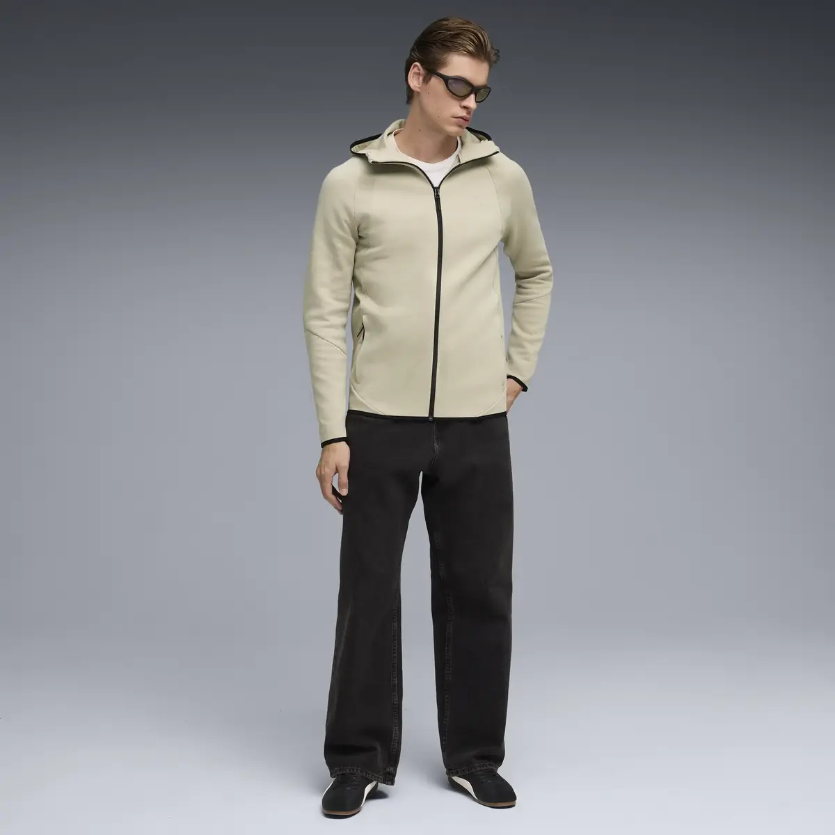 PUMA EVOSTRIPE FZ Hoodie DK Pebble Gray Bej Erkek Sweatshirt