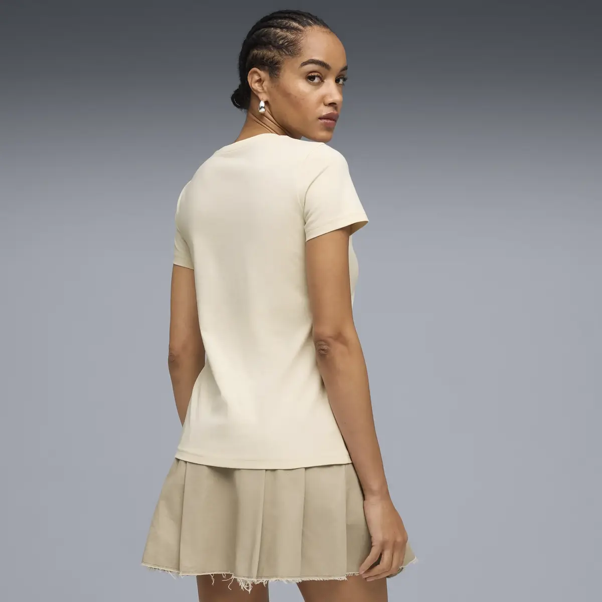 Puma ESS ELEVATED Tee TK W Bej Kadın T-Shirt