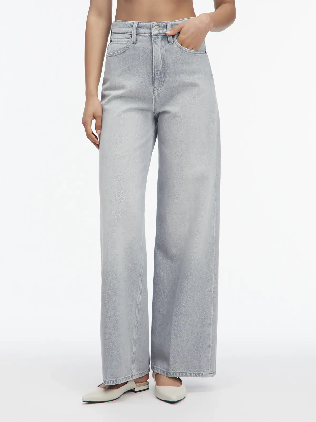 Calvin Klein HR WIDE - MID GREY, 1A4 Gri Kadın Jean Pantolon