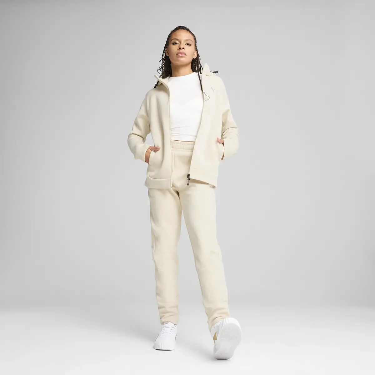 PUMA EVOSTRIPE Full-Zip Hoodie Bej Kadın Fermuarlı Ceket