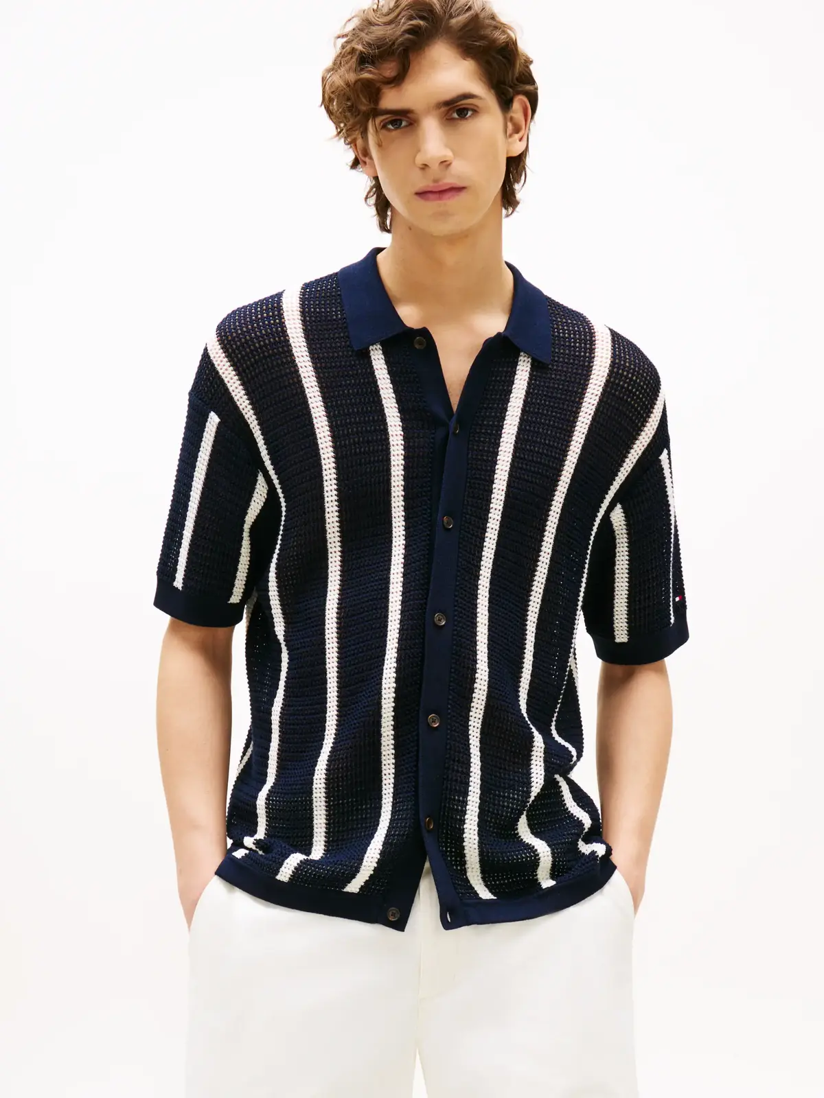 Tommy Hilfiger VERTICAL STRIPE OPEN, 0FA Lacivert Erkek Kazak